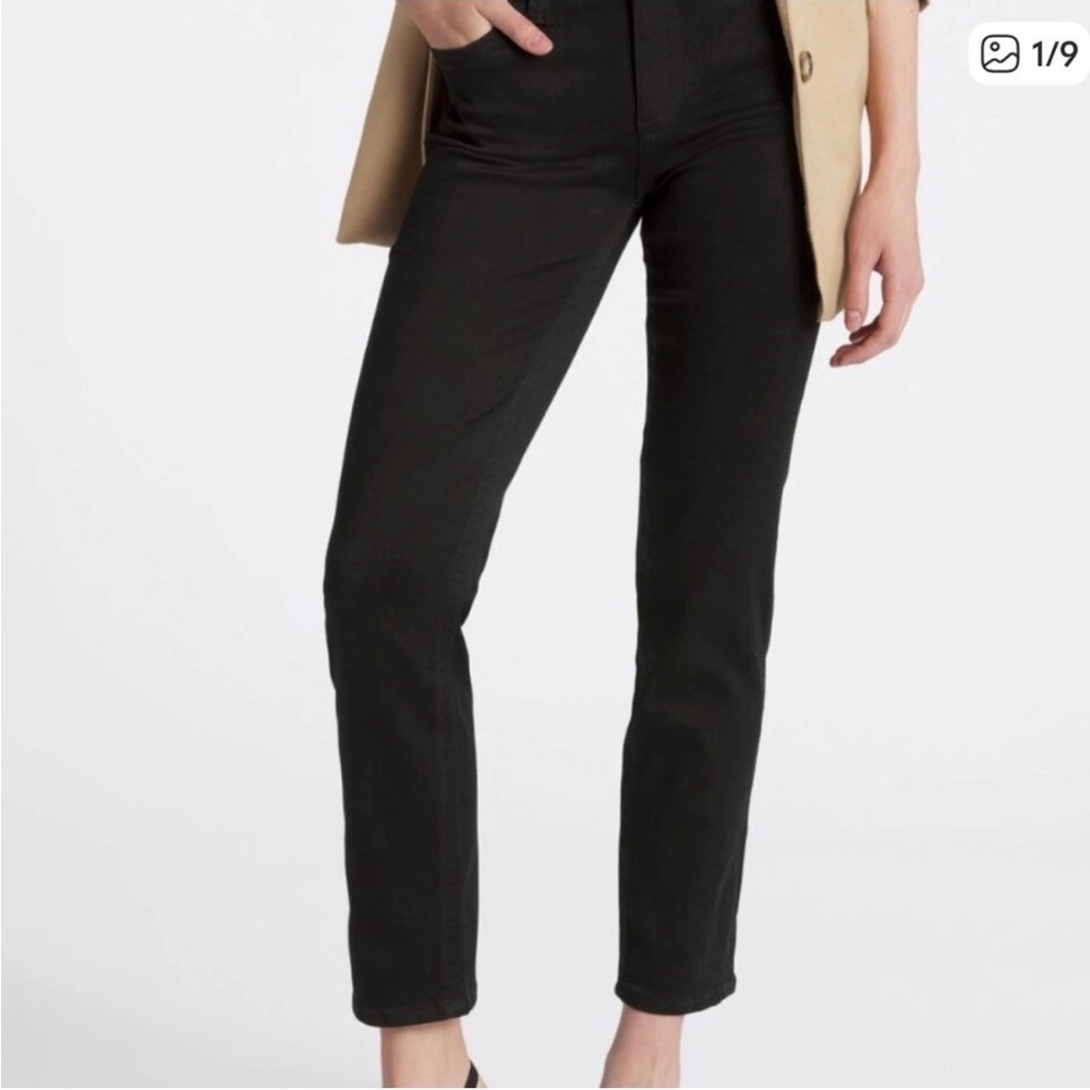 KUT from the Kloth Stevie Straight Leg Black Jeans Embroidered Pockets